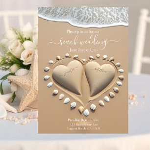 Invitation Mariage sur la Plage-Coeurs de Sable