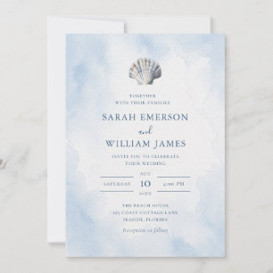 Invitation Mariage sur la plage Coquillage bleu