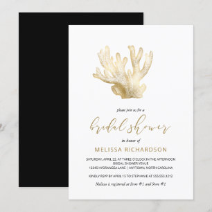 Invitation Mariage sur la plage Corail Noir Blanc Doré