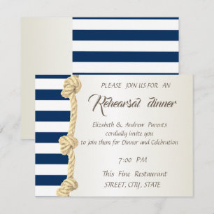 Invitation Mariage sur la plage corde marine, rayures Dîner d