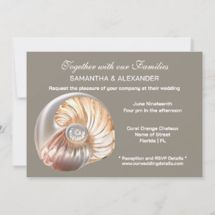 Invitation Mariage sur la plage de coquillages conchs perlés