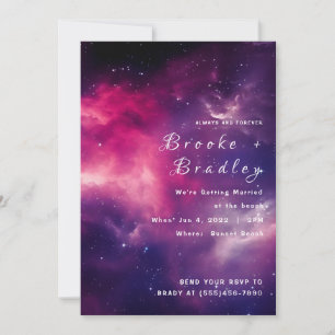 Invitation Mariage sur la plage de la galaxie rose pourpre