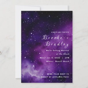 Invitation Mariage sur la plage de la galaxie violette