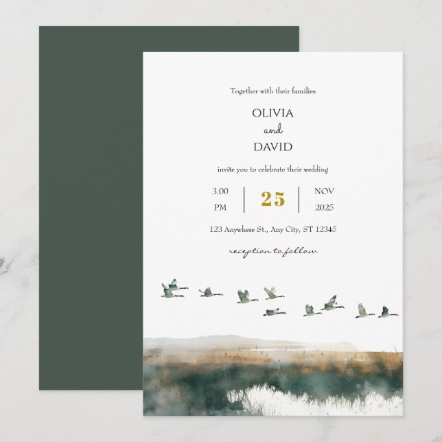 Invitation Mariage sur la plage de Twilight de la côte d'Oies (Devant / Derrière)
