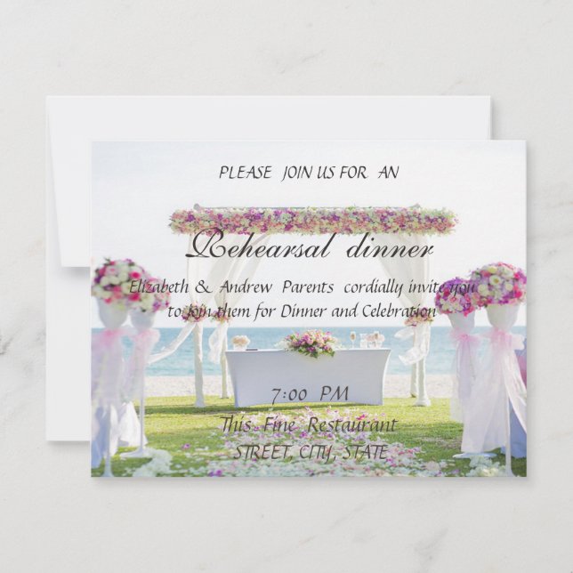 Invitation Mariage sur la Plage, Dîner de Répétition Floral (Devant)