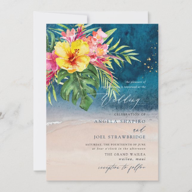 Invitation Mariage sur la plage du paradis tropical PixDezine (Devant)
