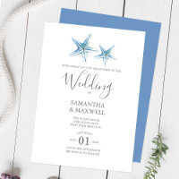 Mariage sur la Plage Étoile de Mer Aquarelle Bleue