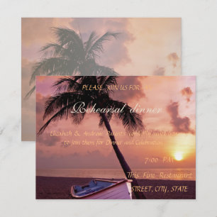 Invitation Mariage sur la Plage Palmier, Coucher de Soleil, D