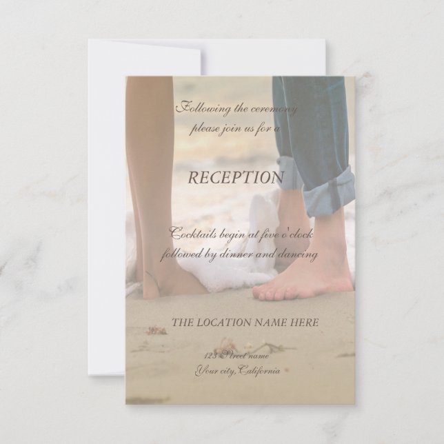 Invitation Mariage  sur  la  plage,réception  aux  pieds (Devant)