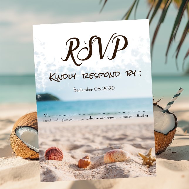 Invitation Mariage sur la plage,Sable,Coquillages RSVP (Créateur téléchargé)