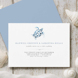 Invitation Mariage sur la Plage Tortue de Mer Bleue