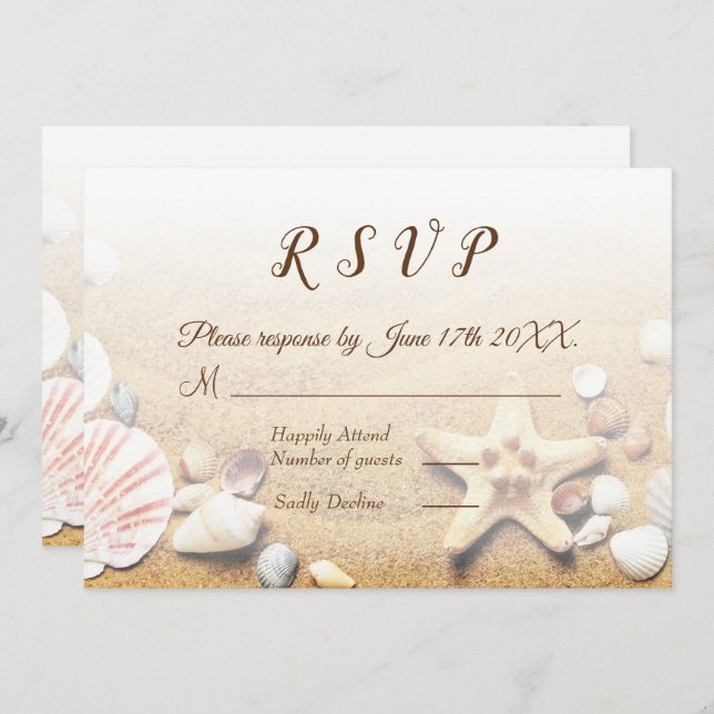 Invitation Mariage sur la plage tropicale étoiles de mer RSVP (Devant / Derrière)
