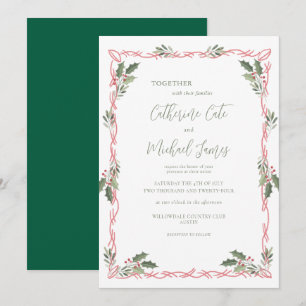 Invitation Mariage sur le thème de Noël avec des baies de hou
