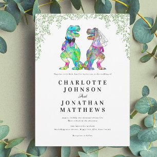 Invitation Mariage sur le thème des dinosaures colorés