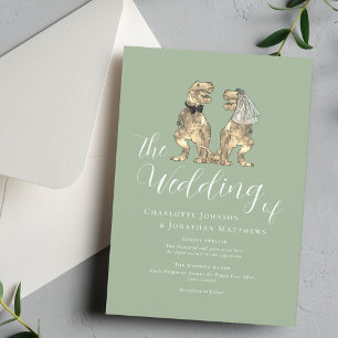 Invitation Mariage sur le thème des dinosaures Vert sauge