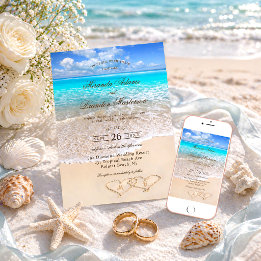 Invitation Mariage sur mesure élégant bleu océan tropical pla