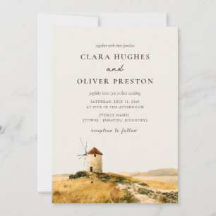 Invitation Mariage sur une île grecque au moulin à vent de l'