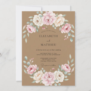 Invitation Mariage Tan Renoncule Eucalyptus