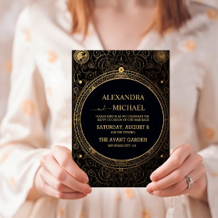 Invitation Mariage Tarot Noir et Or Mystique