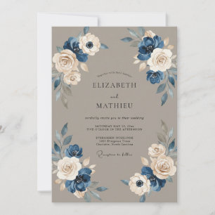 Invitation Mariage Taupe Acier Ranunculus Eucalyptus