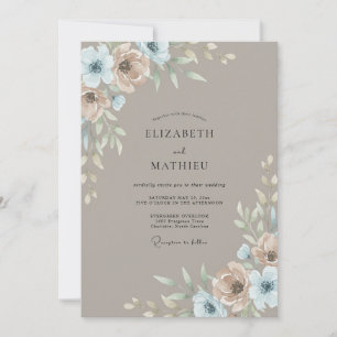 Invitation Mariage Taupe Acier Ranunculus Sage