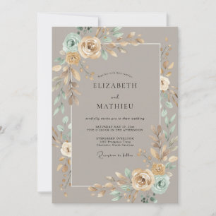 Invitation Mariage Taupe Aqua Pivoine