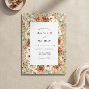 Invitation Mariage Taupe & Blanc Rustique Bloom