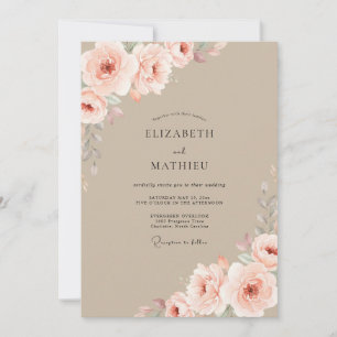 Invitation Mariage Taupe Blush Pivoine