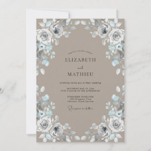 Invitation Mariage Taupe Chaud Feuilles d'Argent