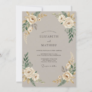 Invitation Mariage Taupe Crème Pampas Eucalyptus