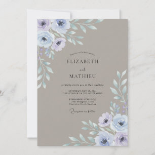 Invitation Mariage Taupe et Anémone Lavande