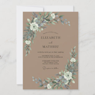 Invitation Mariage Taupe Eucalyptus Ardoise