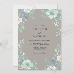 Invitation Mariage Taupe Fleur de Bleuet