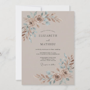 Invitation Mariage Taupe Floral Romance Rustique