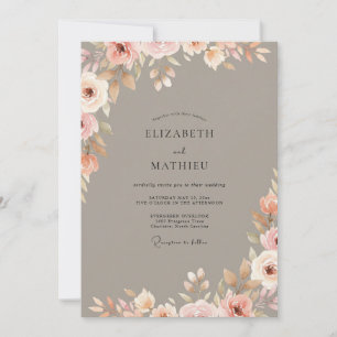 Invitation Mariage Taupe Floral Romance Vintage