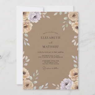 Invitation Mariage Taupe Lilas Ranunculus Eucalyptus