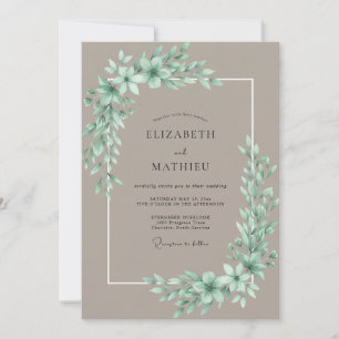 Invitation Mariage Taupe Menthe Feuillage Eucalyptus