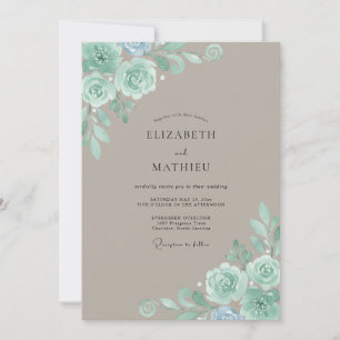 Invitation Mariage Taupe Menthe Pivoine