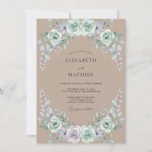 Invitation Mariage Taupe Menthe Ranunculus Poussiéreux Eucaly