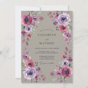 Invitation Mariage Taupe Pivoine Magenta