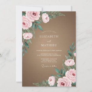 Invitation Mariage Taupe Rose Pâle Pétales