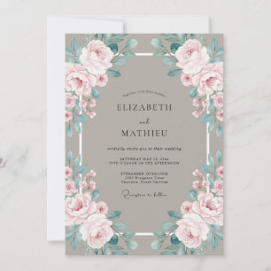 Invitation Mariage Taupe Rose Péony