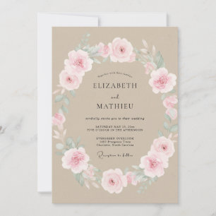Invitation Mariage Taupe Rose Poussiéreux Pétales