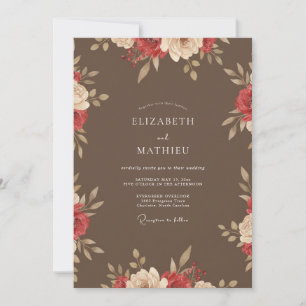 Invitation Mariage Taupe Rouge Pivoine