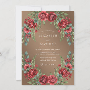 Invitation Mariage Taupe Rouge Ranunculus Eucalyptus Assourdi