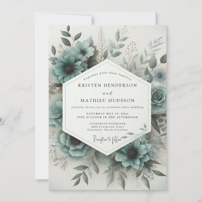 Invitation Mariage Teal Bloom (Devant)