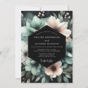 Invitation Mariage Teal Blush Midnight Bloom