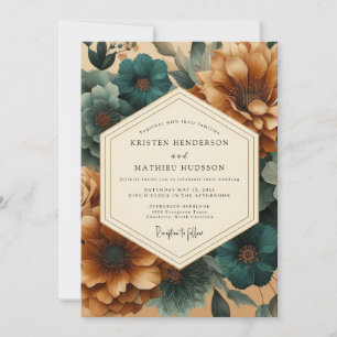 Invitation Mariage Teal Copperplate Flora