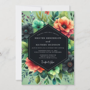 Invitation Mariage Teal Coral Dramatic Bloom