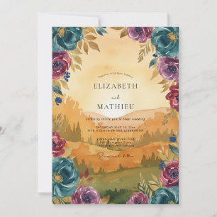 Invitation Mariage Teal Magenta Pivoine